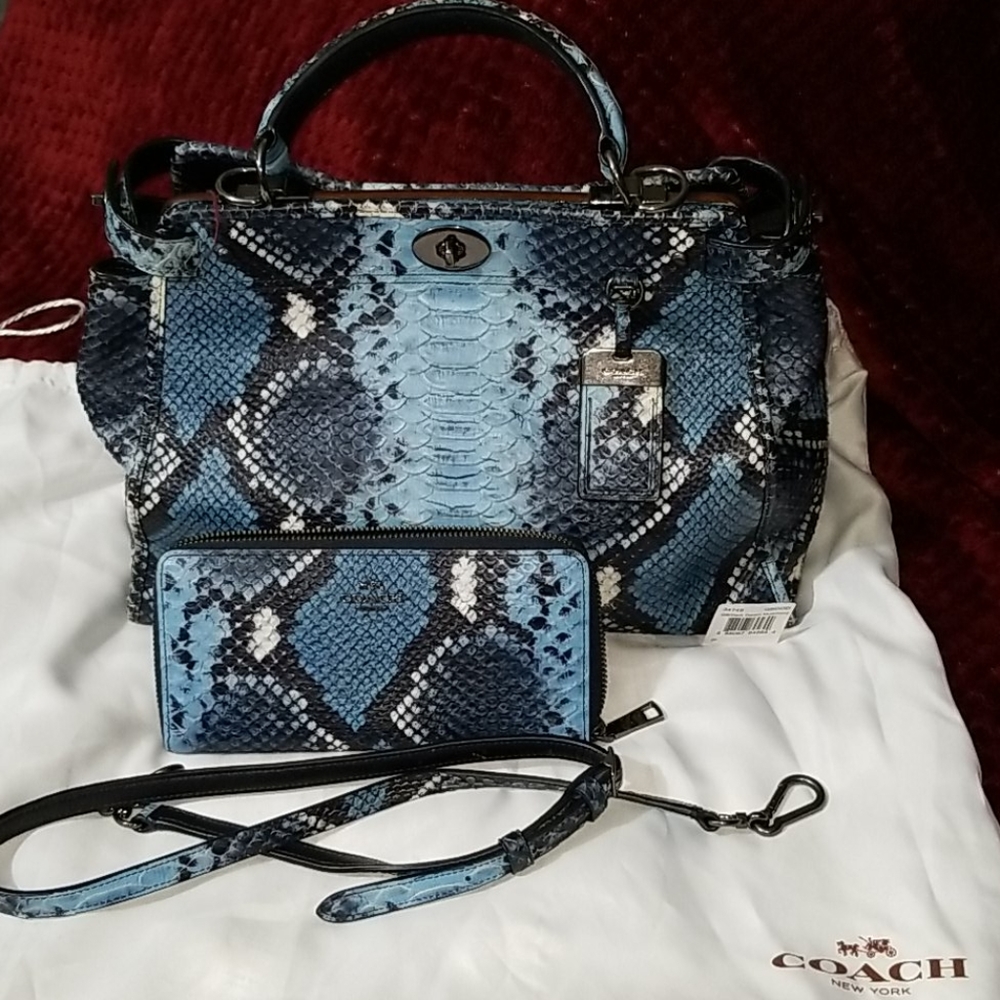 NWT Coach multidark denim embossed python gramercy